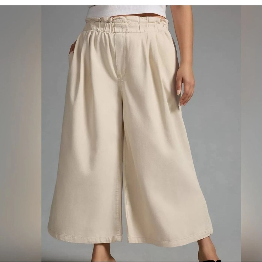 PILCRO ANTHROPOLOGIE CREAM HIGH RISE CROPPED PAPERBAG WIDE LEG PANTS LP